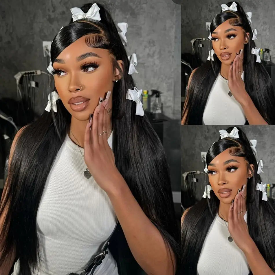 30–40 Inch Black Straight Human Hair Wig – 13×4 & 13×6 HD Transparent Lace Frontal, Pre-Plucked Brazilian Wig