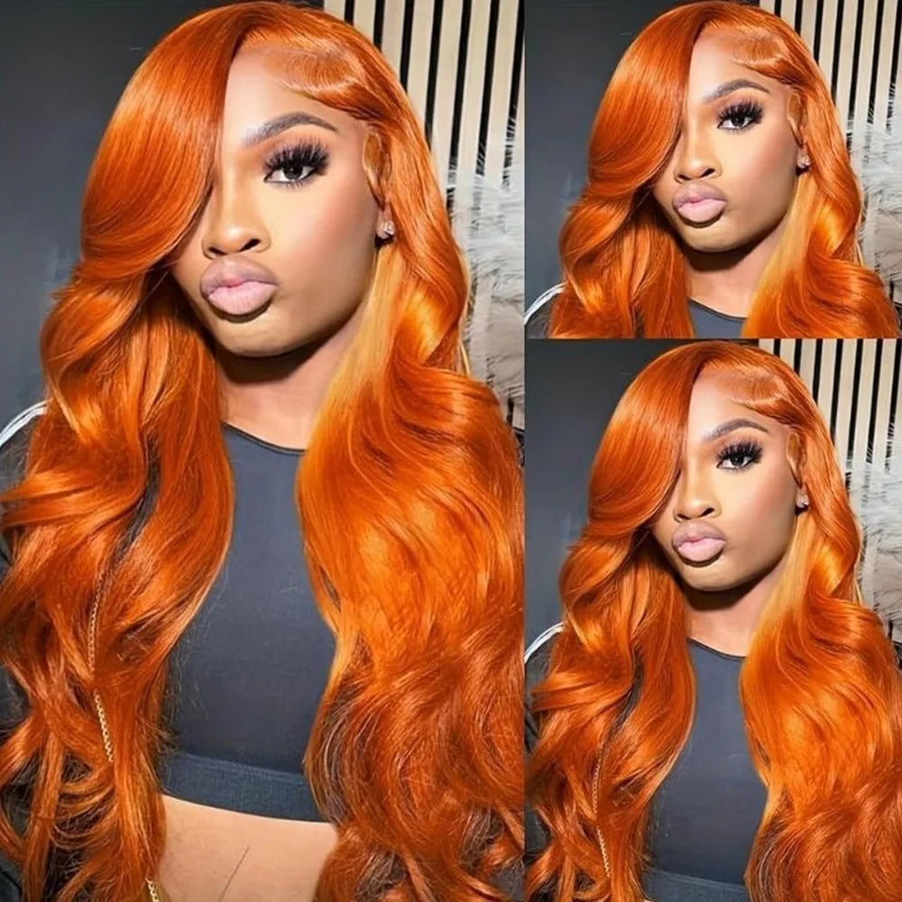 250% Density Ginger Orange Body Wave 13x4 HD Lace Front Human Hair Wig – Pre-Plucked Brazilian Wig for Women