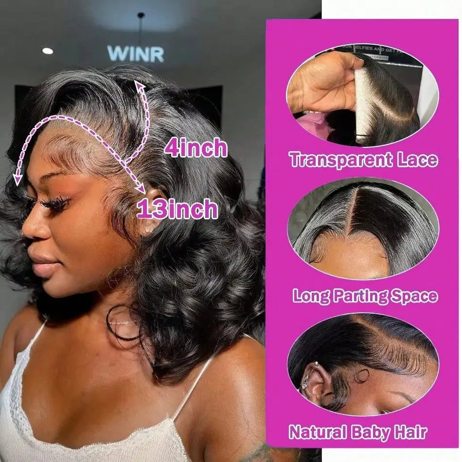Bouncy Curly 230% Brazilian Short Bob Wig 13x4 HD Transparent Lace Front Human Hair