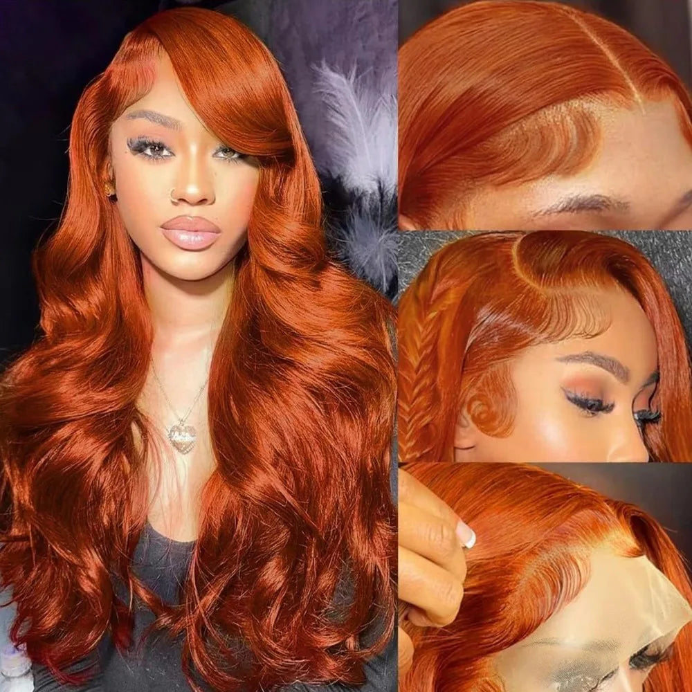 250% Density Ginger Orange Body Wave 13x4 HD Lace Front Human Hair Wig – Pre-Plucked Brazilian Wig for Women
