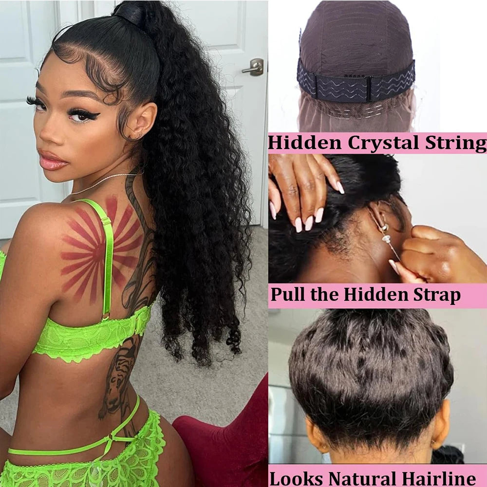 Invisible Strap HD 360 Lace Front Wig Human Hair Deep Curly Precut 360 Full Lace Wig Drawstring Snug Fit Glueless Wig Human Hair