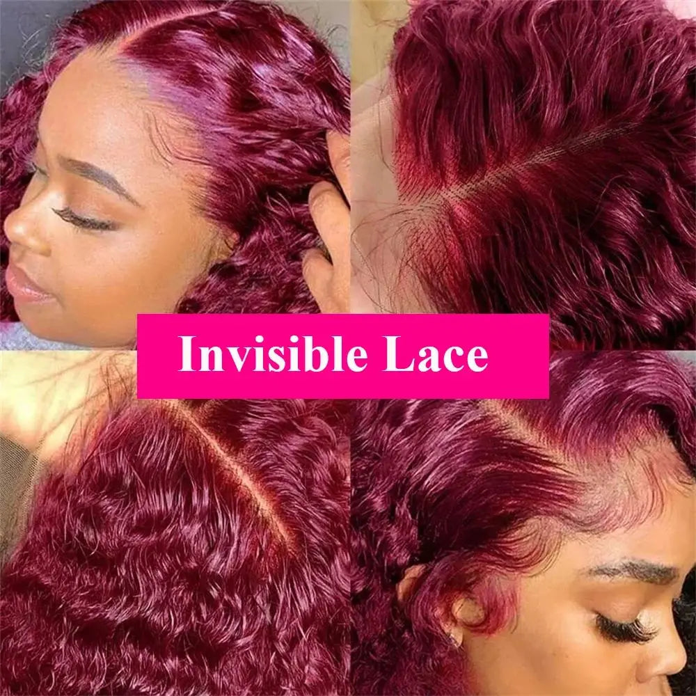 Burgundy 99J Deep Wave Bob Wig 13x4 HD Lace Front – Remy Human Hair