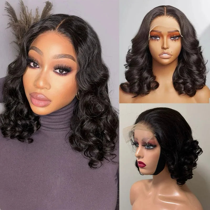 Bouncy Curly 230% Brazilian Short Bob Wig 13x4 HD Transparent Lace Front Human Hair