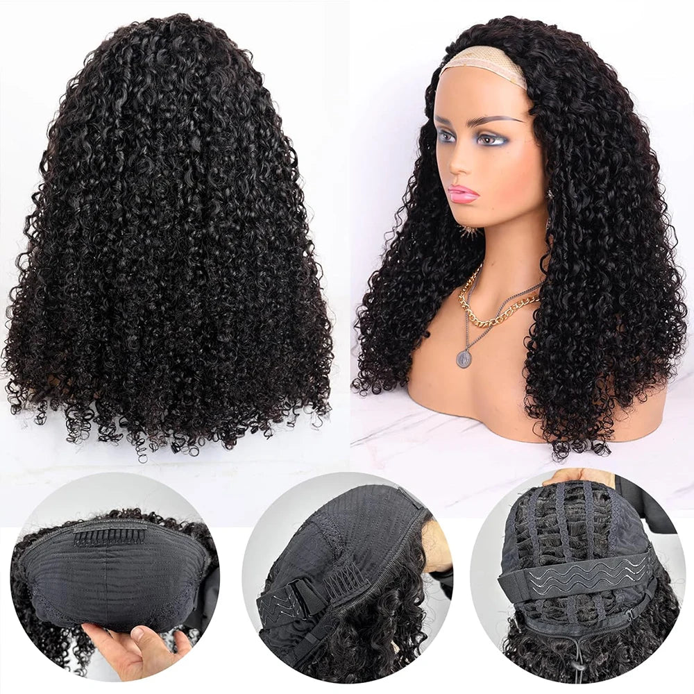 Glueless Kinky Curly Half Wig with Drawstring & Clips – 250% Density (26+ Inch)