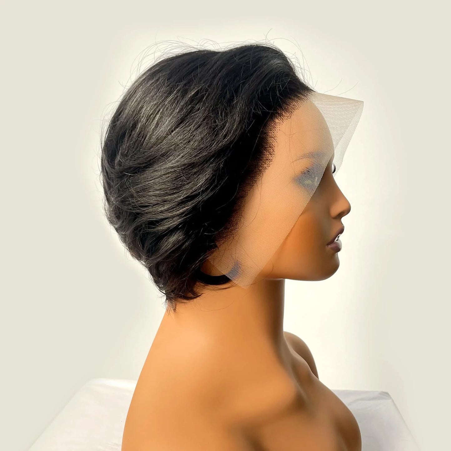 13x4 HD Lace Frontal Wig Pixie Wut Wig Straight Human Hair Wigs T-Part Lace Black Wig Pre Plucked Pixie Cut Highlight Wig Hair