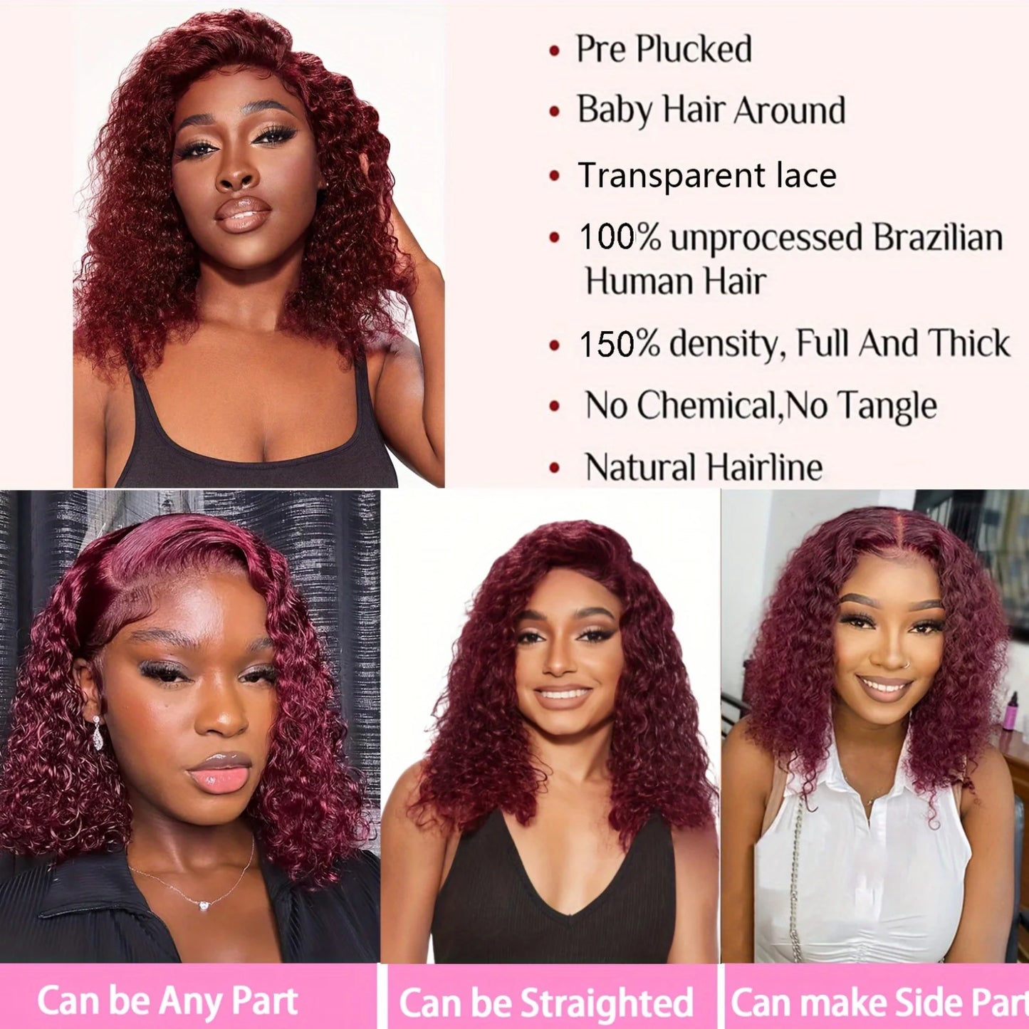 Burgundy 99J Deep Wave Bob Wig 13x4 HD Lace Front – Remy Human Hair