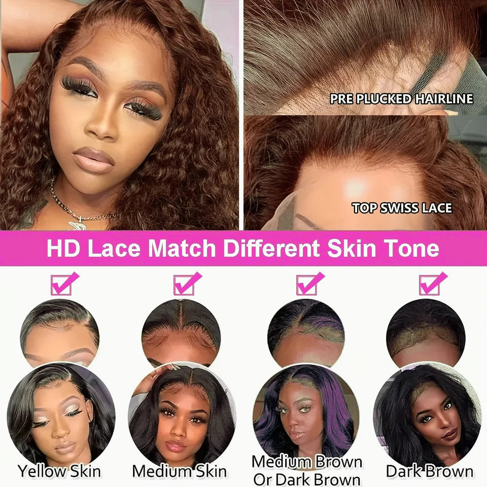 Color 4 Brown Kinky Curly Bob 13x4 Transparent Lace Human Hair Wig (Deep Wave, Short 4–16")