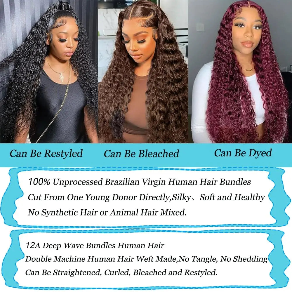 Deep Wave Peruvian Remy Hair Bundles | 100% Human Hair | Natural Color | 8-32 Inch | 1/3/4 Pieces