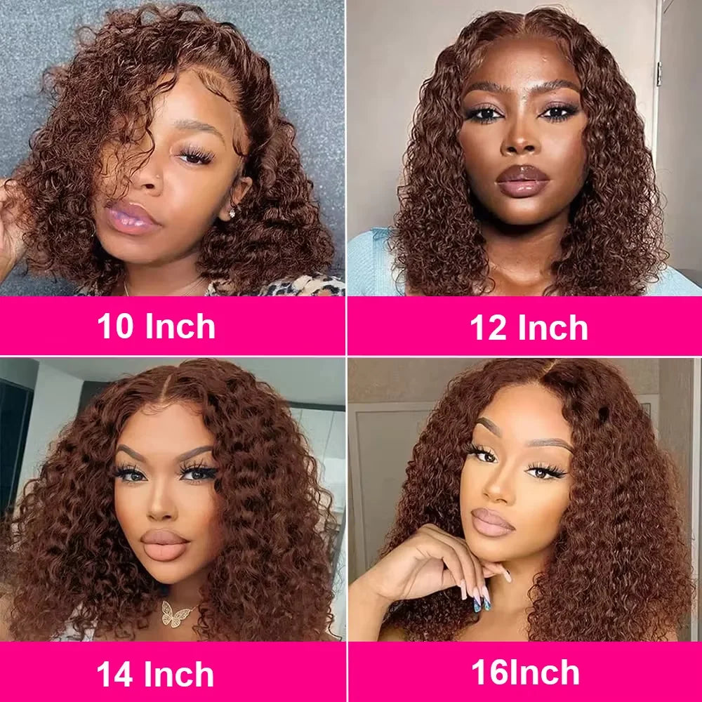 Chocolate Brown Deep Wave Bob 13x4 HD Transparent Lace Front Human Hair Wig (10–16 Inch)