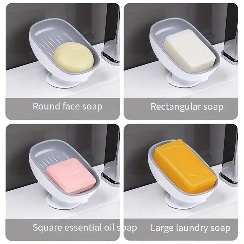 Drainable Suction Cup Soap Dish – Rust-Proof Bathroom & Kitchen Sink Holder, Easy Clean, Luxury Design | Wow Pop Mall