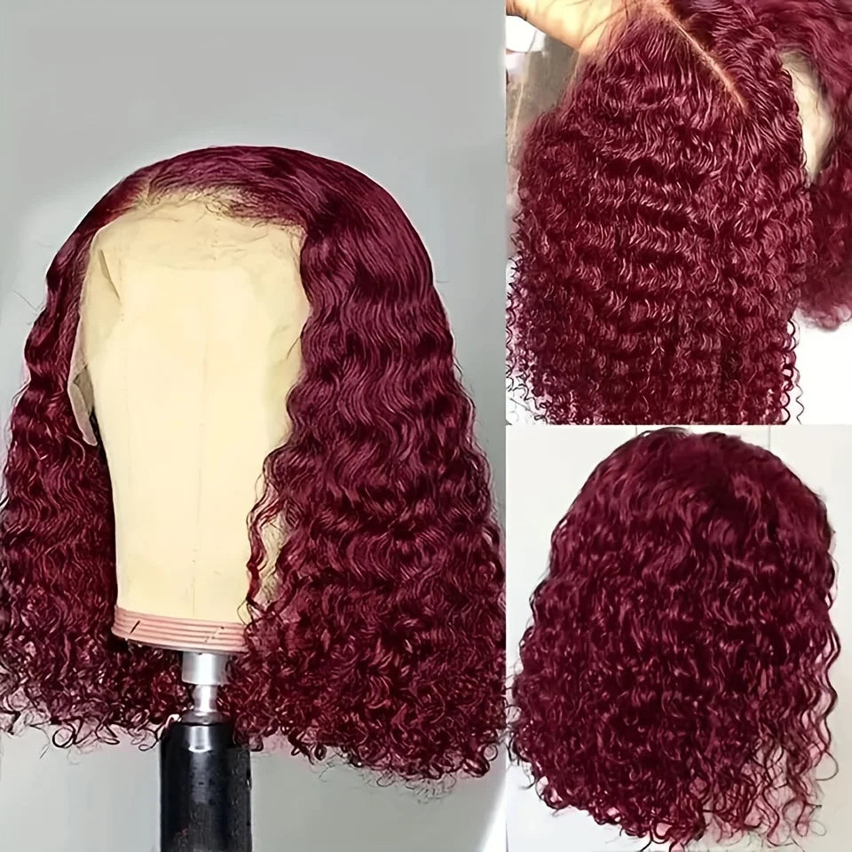 Burgundy 99J Deep Wave Bob Wig 13x4 HD Lace Front – Remy Human Hair