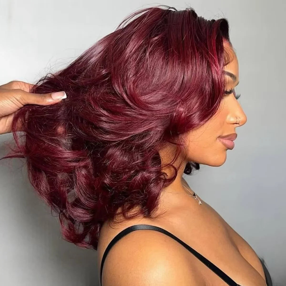 Brazilian 230% 99J Bouncy Curly Bob 13x4 HD Lace99J Burgundy Curly Bob 13x4 HD Lace Front Human Hair Wig (230% Density) Front Human Hair Wigs 99J Burgundy Body Wave Bob Wig Short Curly Human Hair Wig