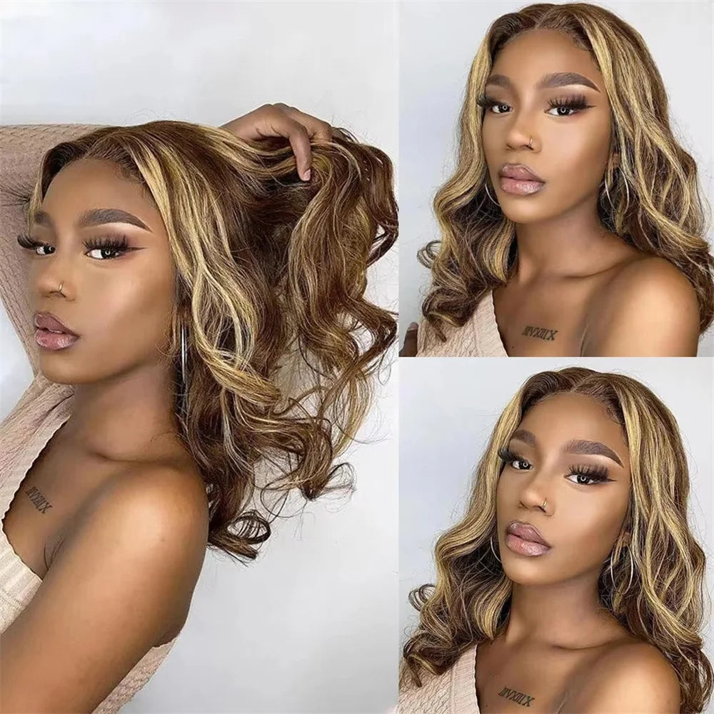 Honey Blonde Body Wave Bob Human Hair Wig · 13x4 HD Transparent Lace Front