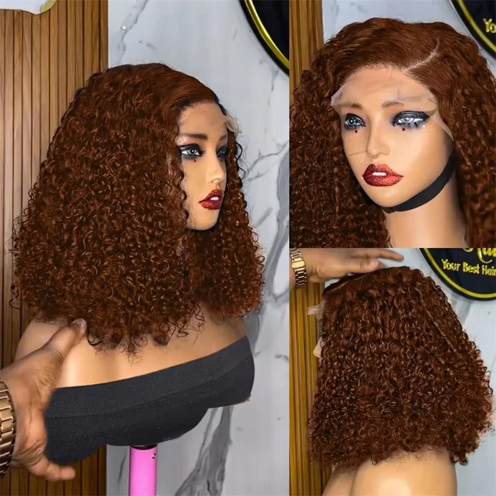 Chocolate Brown Deep Wave Bob 13x4 HD Transparent Lace Front Human Hair Wig (10–16 Inch)