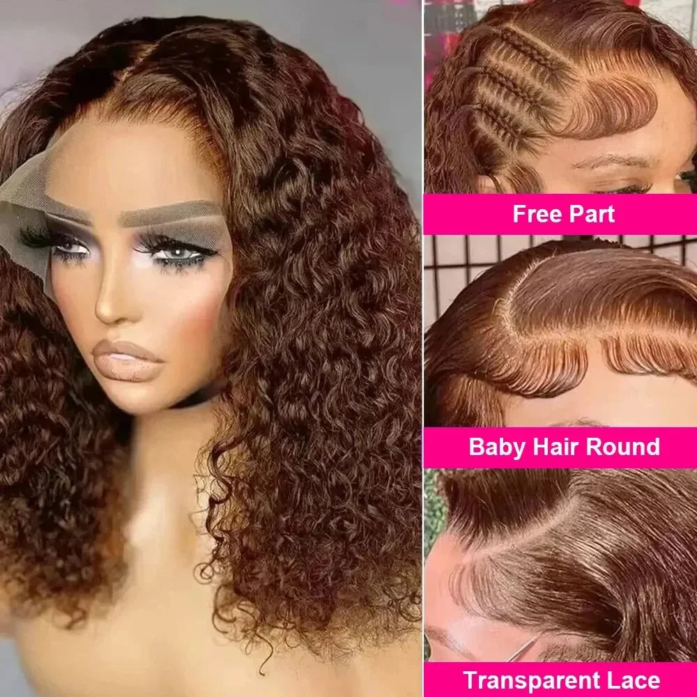 Chocolate Brown Deep Wave Bob 13x4 HD Transparent Lace Front Human Hair Wig (10–16 Inch)