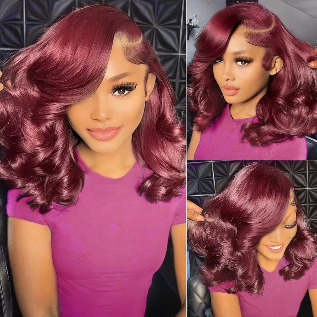 Brazilian 230% 99J Bouncy Curly Bob 13x4 HD Lace99J Burgundy Curly Bob 13x4 HD Lace Front Human Hair Wig (230% Density) Front Human Hair Wigs 99J Burgundy Body Wave Bob Wig Short Curly Human Hair Wig