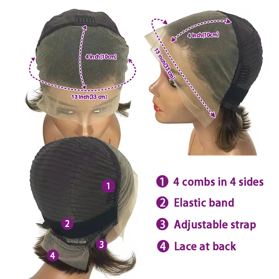 13x4 HD Lace Frontal Wig Pixie Wut Wig Straight Human Hair Wigs T-Part Lace Black Wig Pre Plucked Pixie Cut Highlight Wig Hair