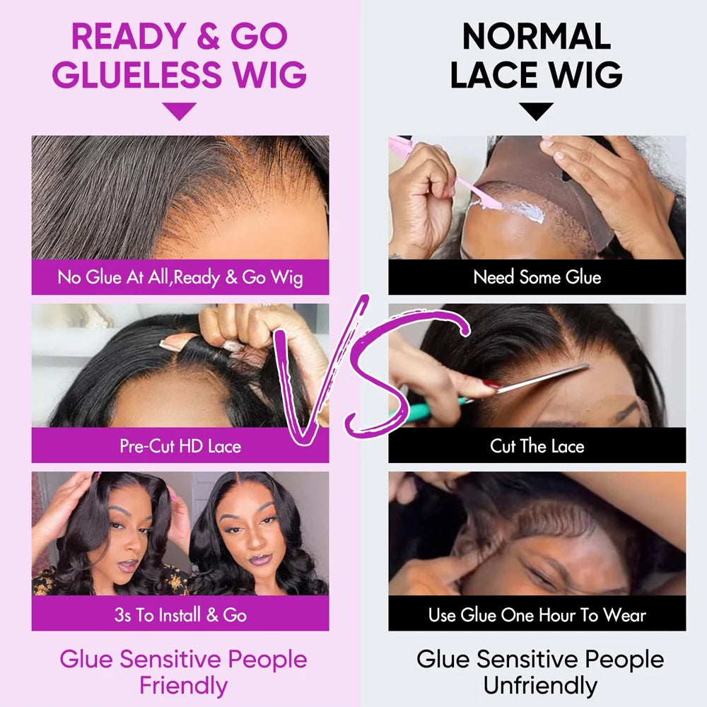 250% Density Glueless Deep Wave Human Hair Wig (5x5 HD Lace Closure, Pre-Cut, No Glue, Large Cap)