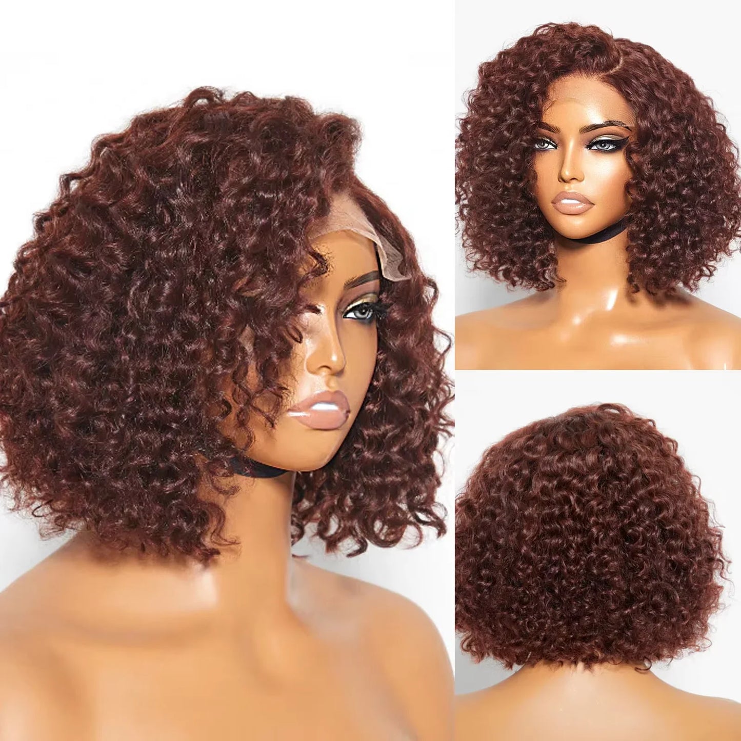 Chocolate Brown Deep Wave Bob 13x4 HD Transparent Lace Front Human Hair Wig (10–16 Inch)