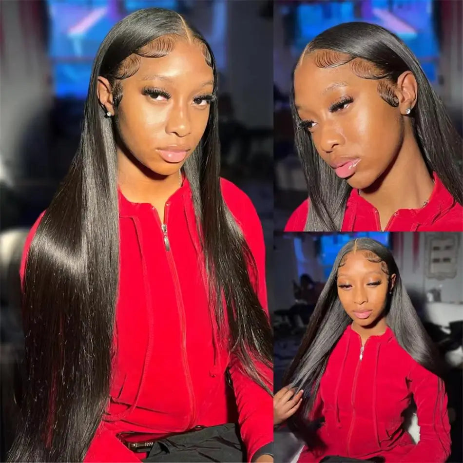 30–40 Inch Black Straight Human Hair Wig – 13×4 & 13×6 HD Transparent Lace Frontal, Pre-Plucked Brazilian Wig