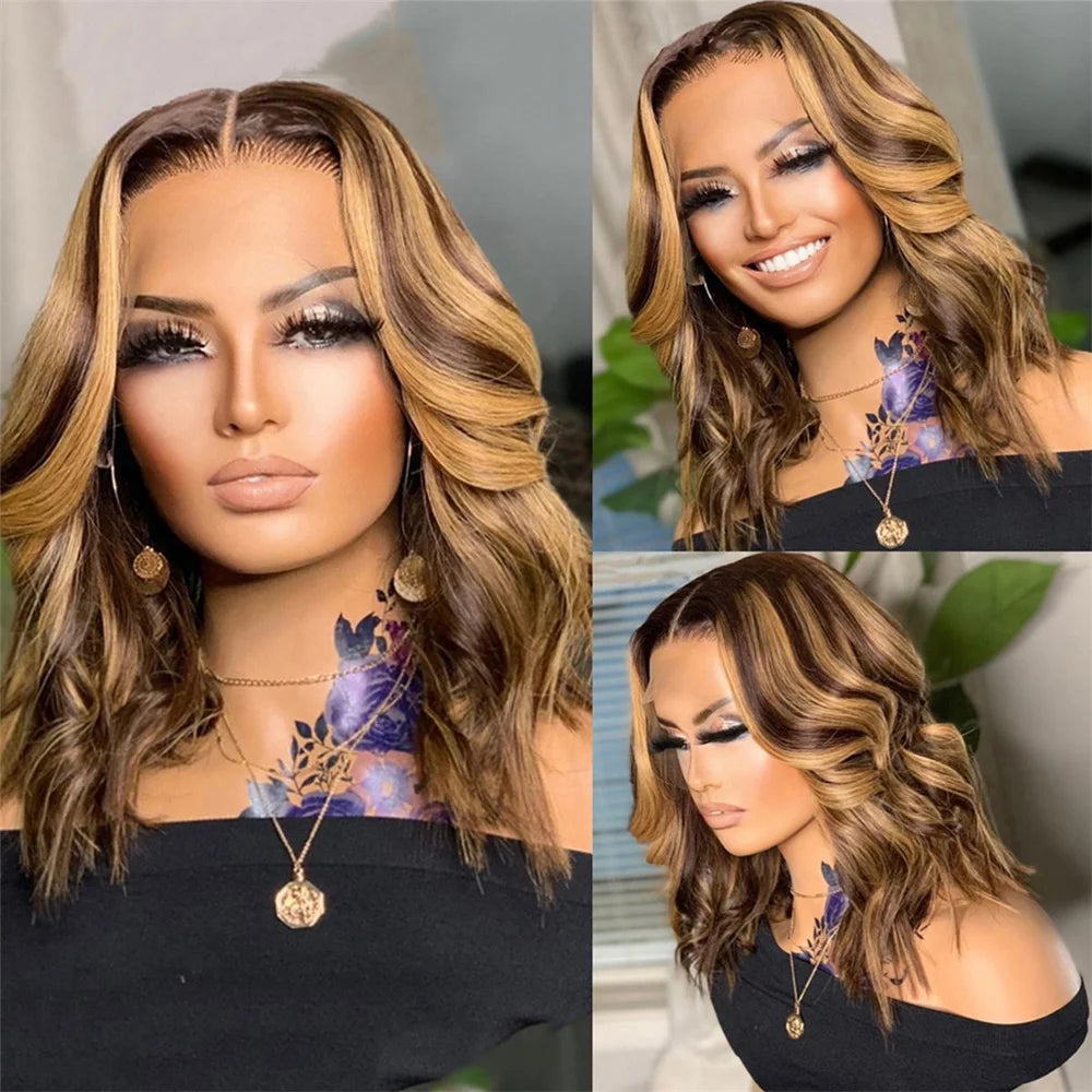 Honey Blonde Body Wave Bob Human Hair Wig · 13x4 HD Transparent Lace Front