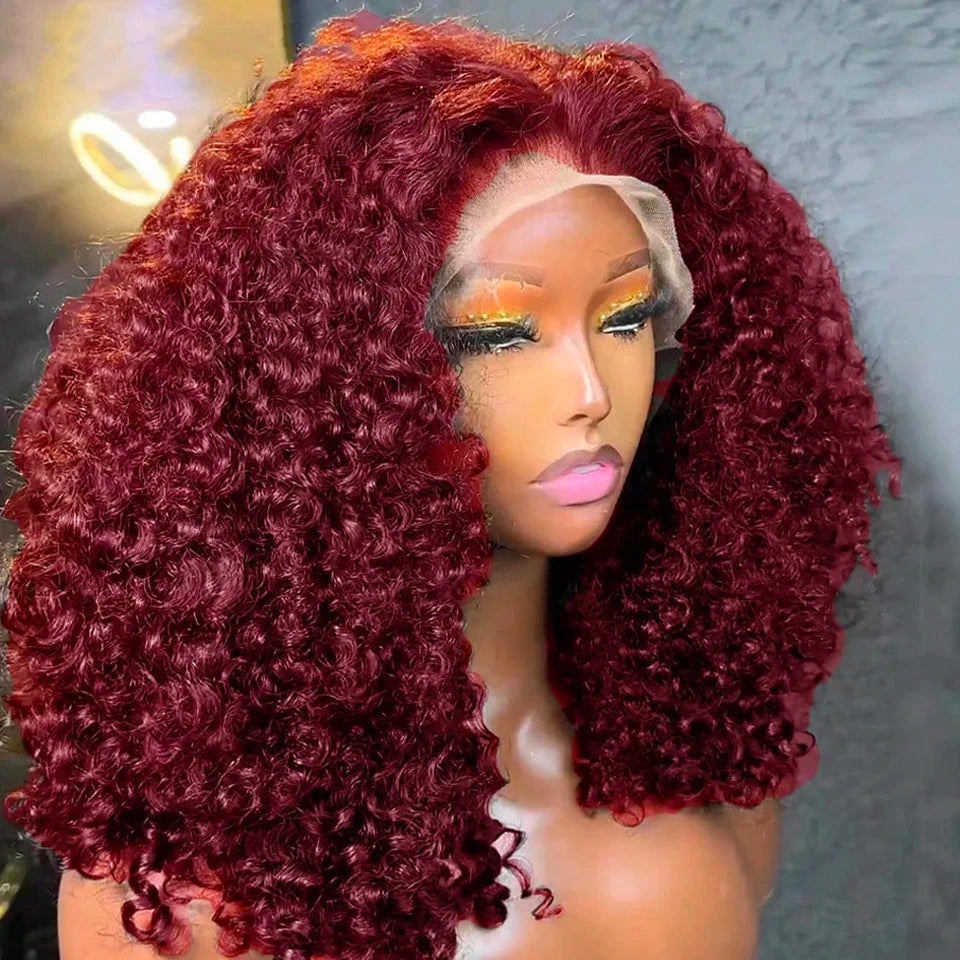Burgundy Red #99J Curly Bob HD Lace Front Wig (13x4) – 250% Density Brazilian Remy Human Hair (4–16")