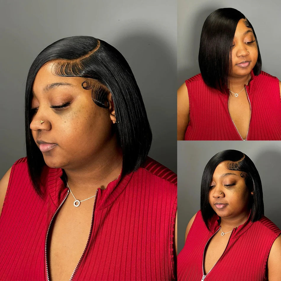 12–14 Inch Bone Straight Bob 13x4 / 4x4 HD Lace Frontal Wig (Black) – Remy Human Hair