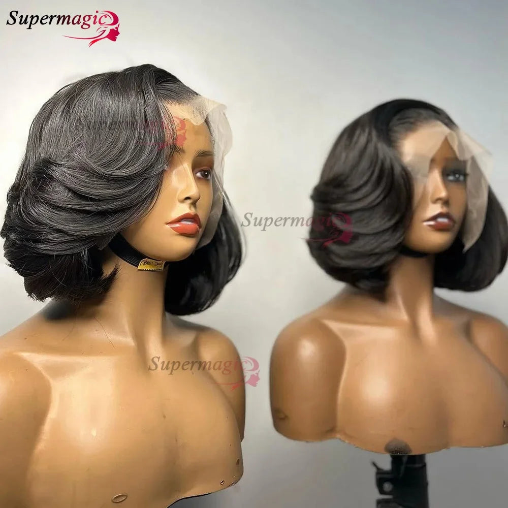 13x4 Frontal Wig – Trendy Layered Highlight Piano Color Human Hair Bob Wig for Women