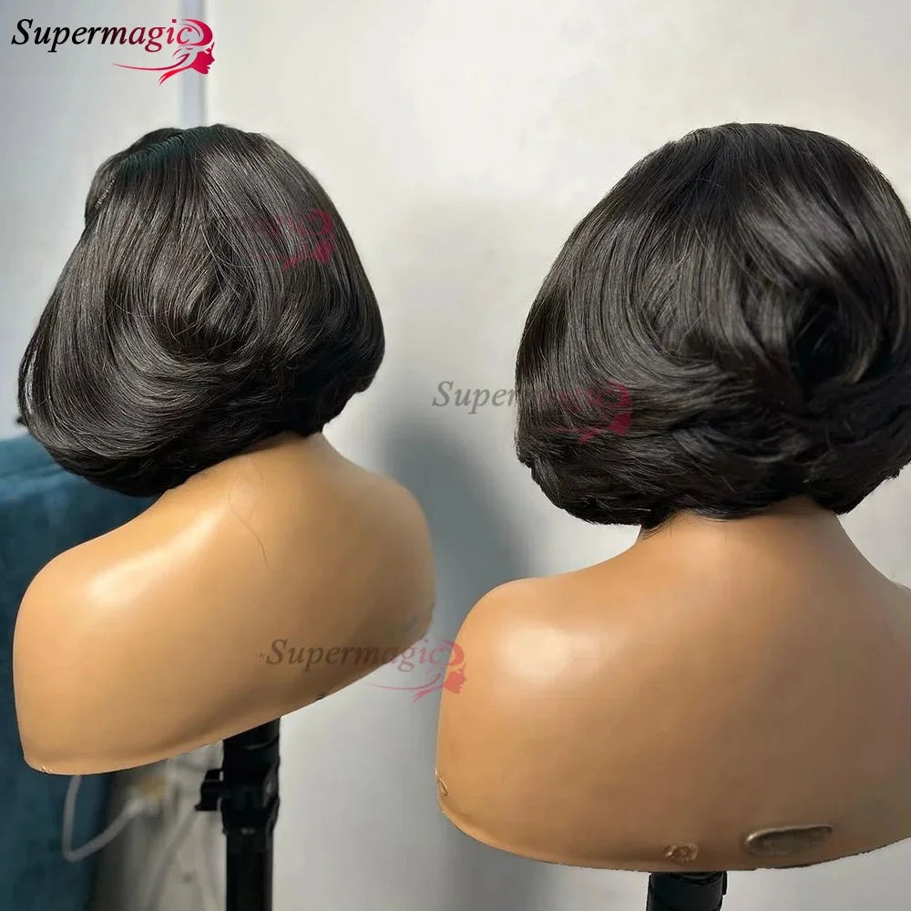 13x4 Frontal Wig – Trendy Layered Highlight Piano Color Human Hair Bob Wig for Women