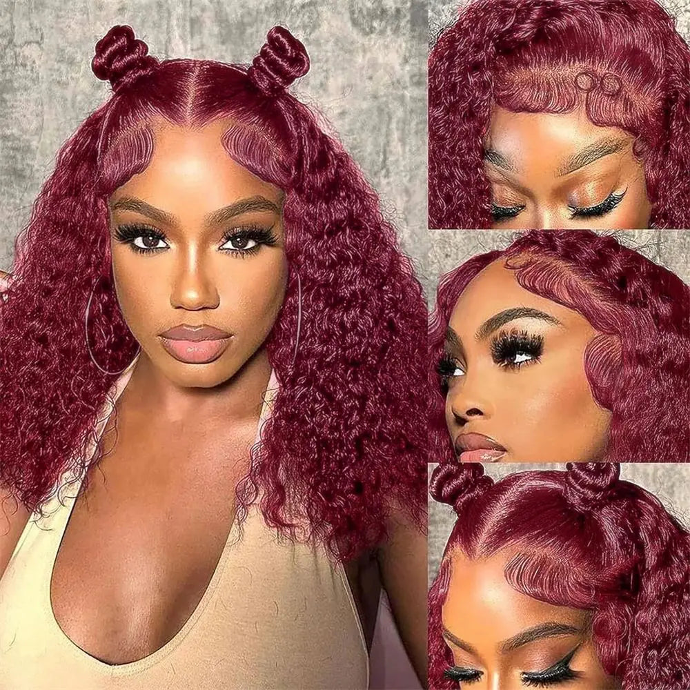 Burgundy 99J Deep Wave Bob Wig 13x4 HD Lace Front – Remy Human Hair