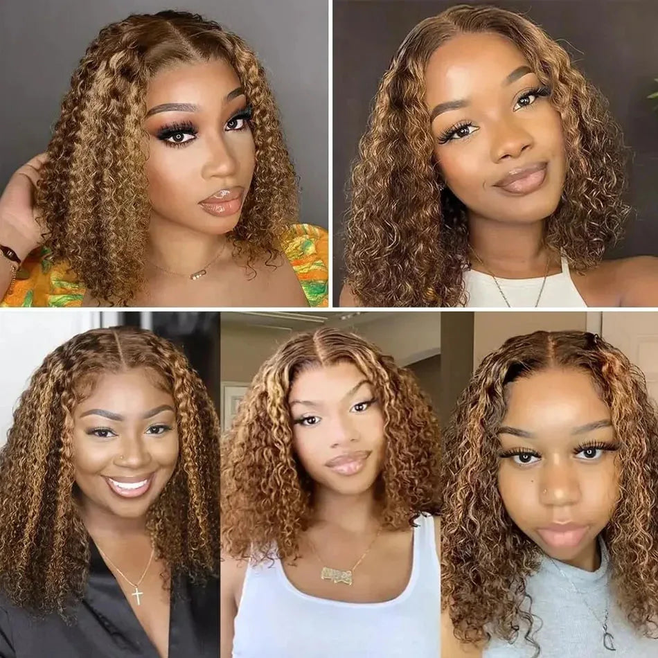 4/27 Ombre Curly Bob Human Hair Wig · 13x4 Transparent Lace Front · Short 4–16 Inch