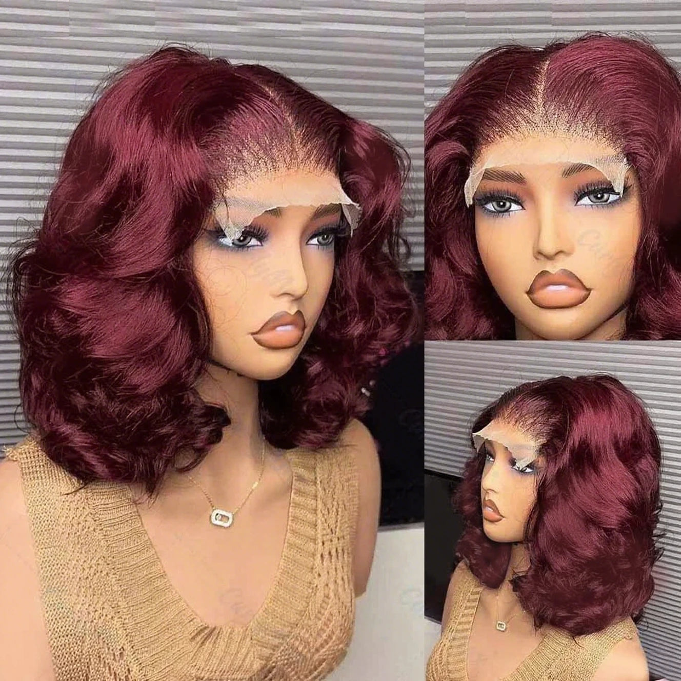 13x4 Lace Front 99J Burgundy Loose Wave Human Hair Bob Wig – Pre-Plucked