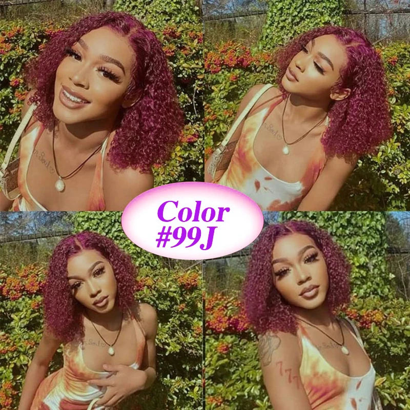 Burgundy Red #99J Curly Bob HD Lace Front Wig (13x4) – 250% Density Brazilian Remy Human Hair (4–16")