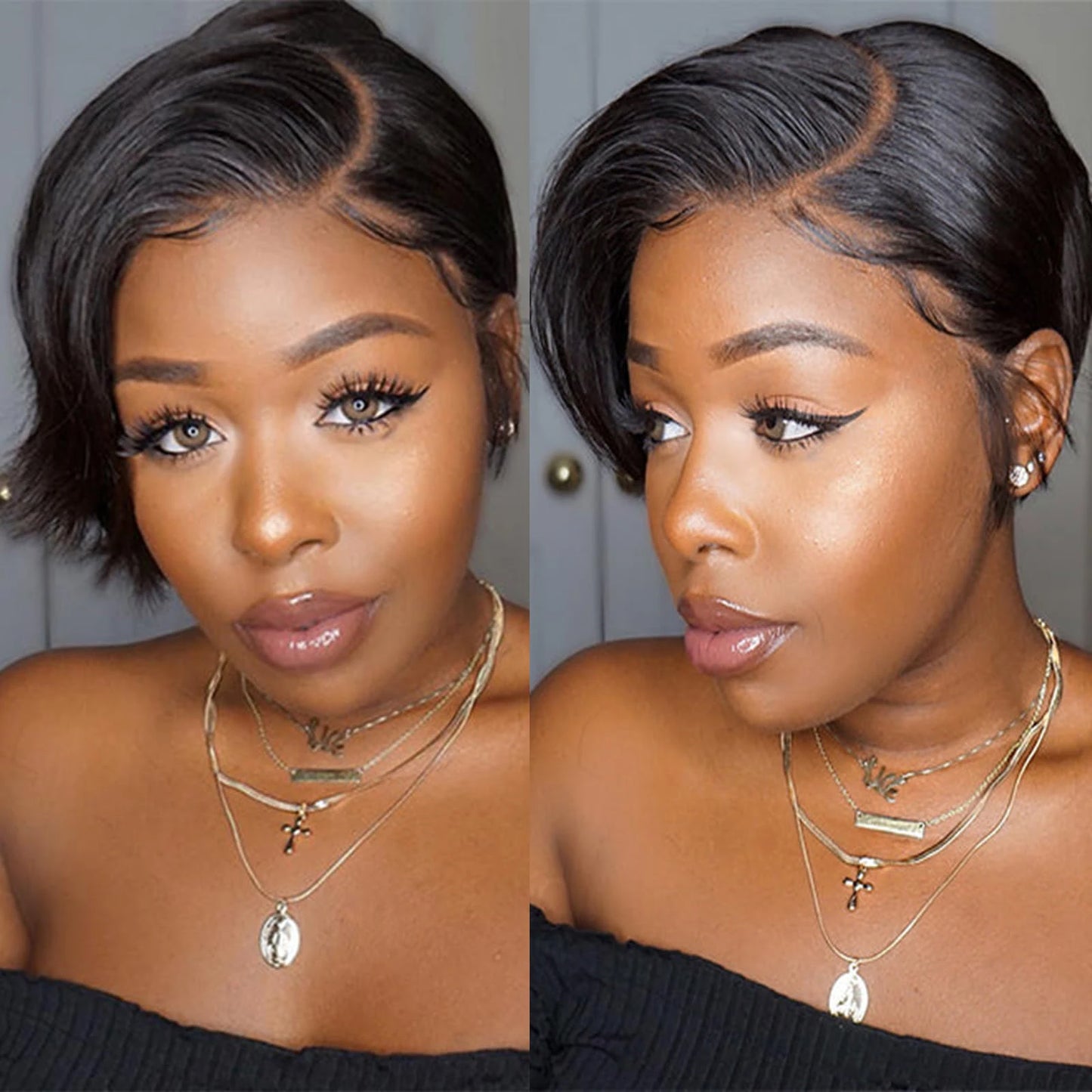 13x4 HD Lace Frontal Wig Pixie Wut Wig Straight Human Hair Wigs T-Part Lace Black Wig Pre Plucked Pixie Cut Highlight Wig Hair