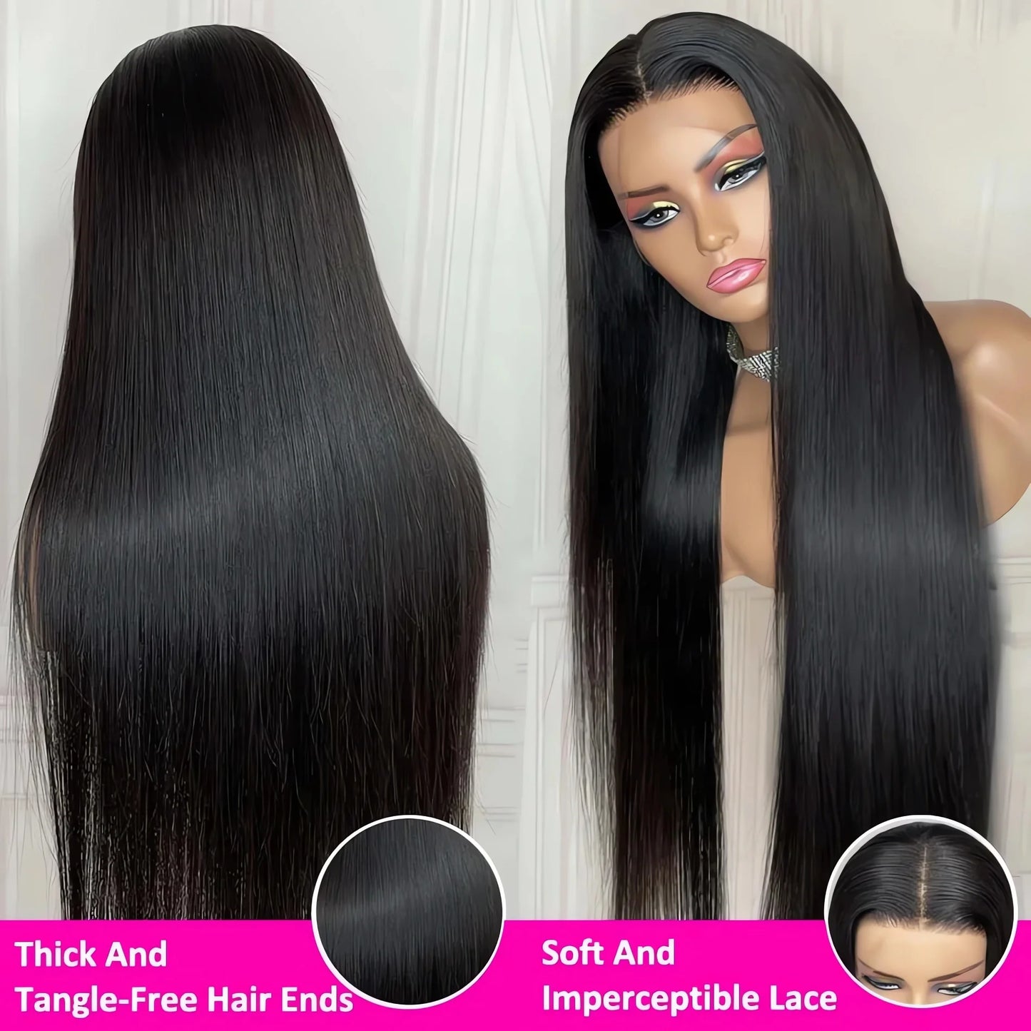Glueless Bone Straight HD Lace Front Wig – Transparent Lace (4x4 / 5x5 / 13x4 / 13x6) Brazilian Remy Human Hair