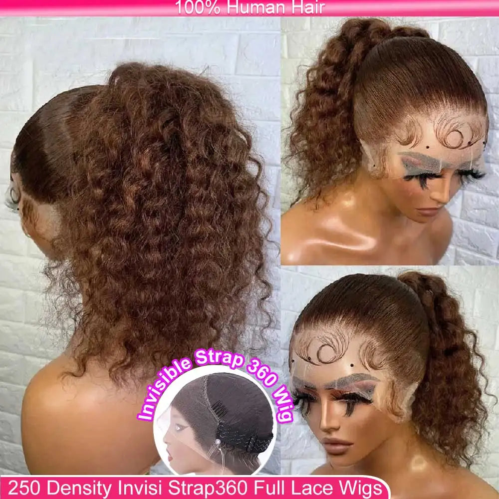 Invisi Strap 360 Full HD Lace Frontal Wig – 30" Deep Wave (250 Density) Chocolate Brown Brazilian Remy Human Hair