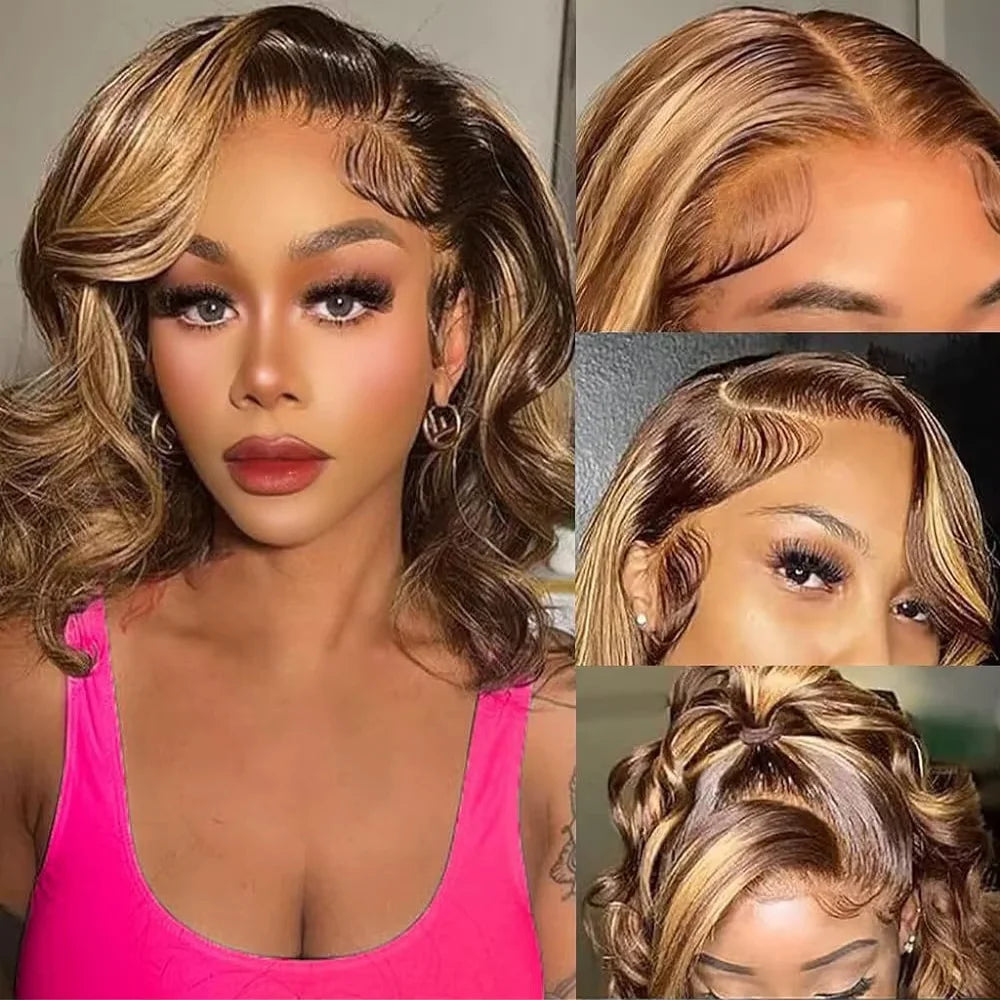 Honey Blonde Body Wave Bob Human Hair Wig · 13x4 HD Transparent Lace Front
