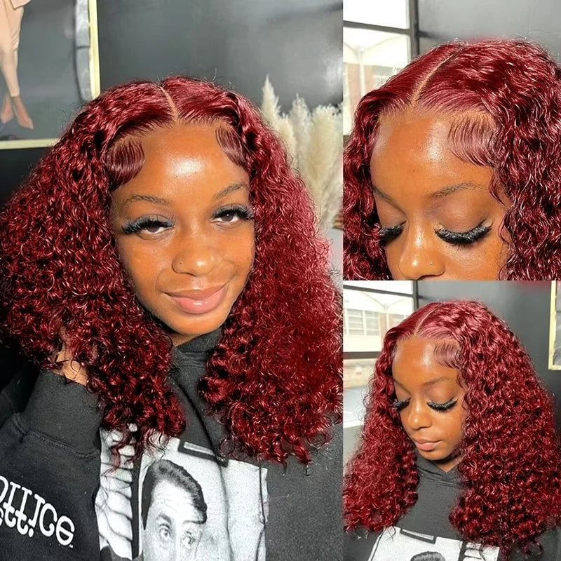 Burgundy Red #99J Curly Bob HD Lace Front Wig (13x4) – 250% Density Brazilian Remy Human Hair (4–16")