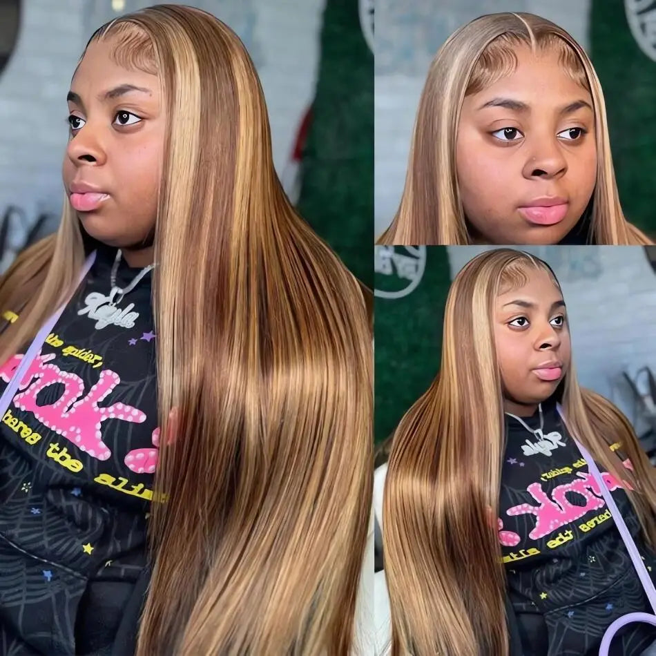 4/27 Highlight Bone Straight HD Lace Front Wig (13x6 / 13x4) – Brazilian Remy Human Hair, Pre-Plucked (30–32")