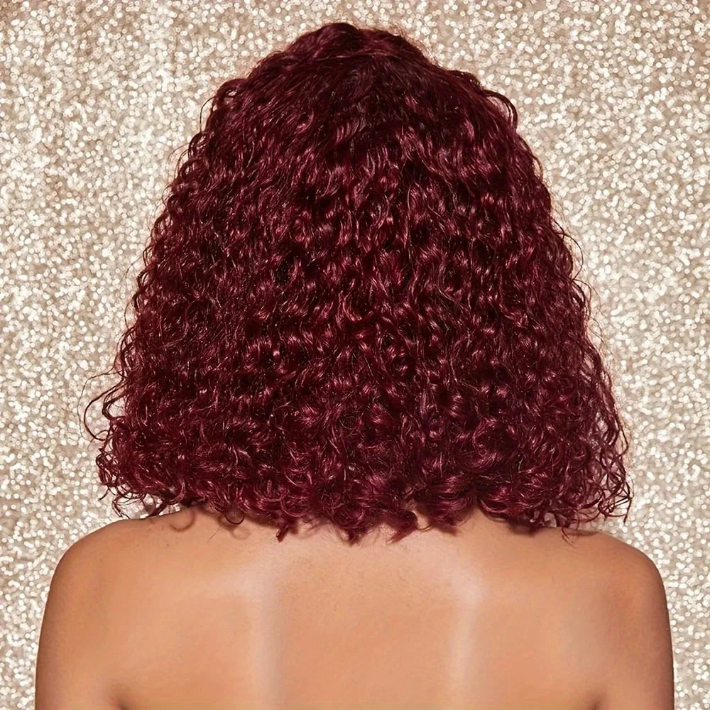 99J Burgundy Deep Curly Bob 13x4 HD Lace Frontal Wig (220% Density, Pre-Plucked, 16")