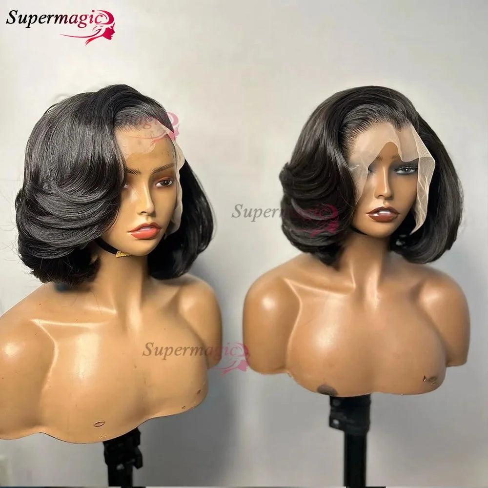 13x4 Frontal Wig – Trendy Layered Highlight Piano Color Human Hair Bob Wig for Women