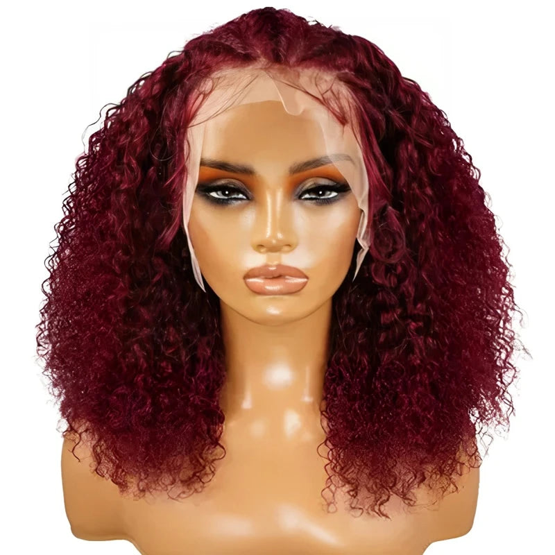 99J Burgundy Short Curly Bob HD Lace Wig (13x4 / 4x4) – Brazilian Remy Human Hair, 200% Density (4–16")