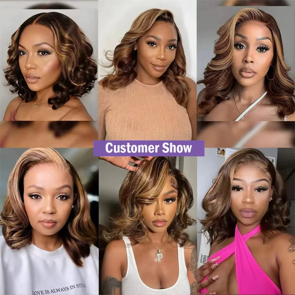 Honey Blonde Body Wave Bob Human Hair Wig · 13x4 HD Transparent Lace Front