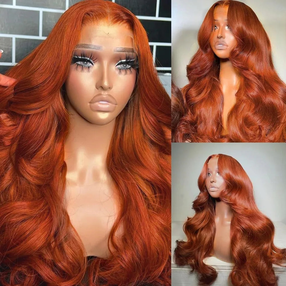 250% Density Ginger Orange Body Wave 13x4 HD Lace Front Human Hair Wig – Pre-Plucked Brazilian Wig for Women