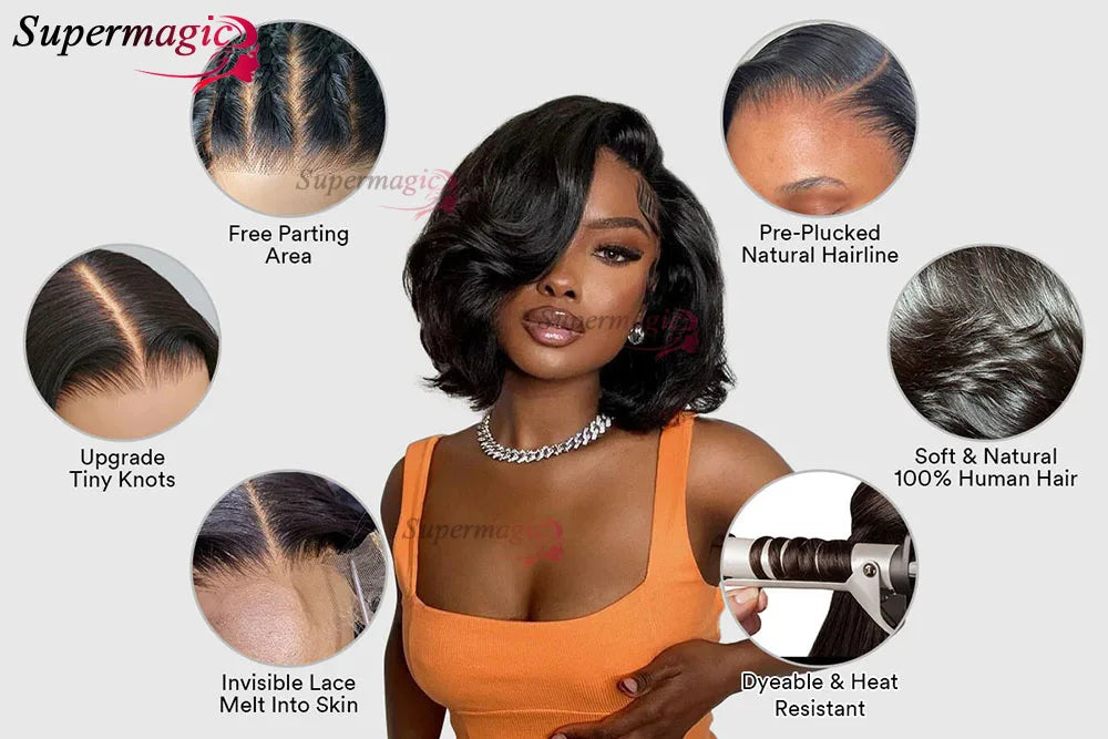 13x4 Frontal Wig – Trendy Layered Highlight Piano Color Human Hair Bob Wig for Women