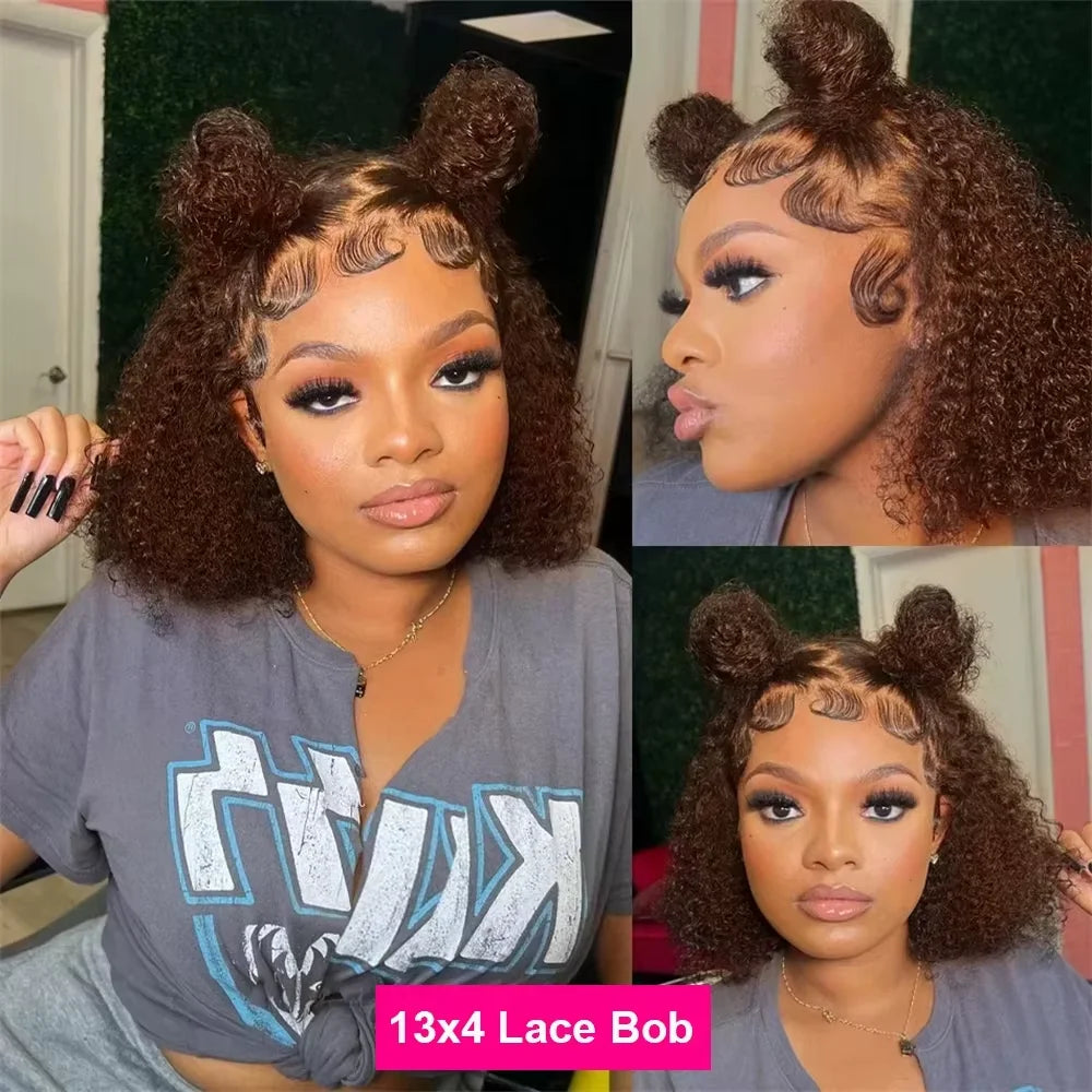Chocolate Brown Deep Wave Bob 13x4 HD Transparent Lace Front Human Hair Wig (10–16 Inch)