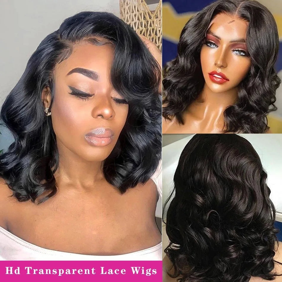 Bouncy Curly 230% Brazilian Short Bob Wig 13x4 HD Transparent Lace Front Human Hair