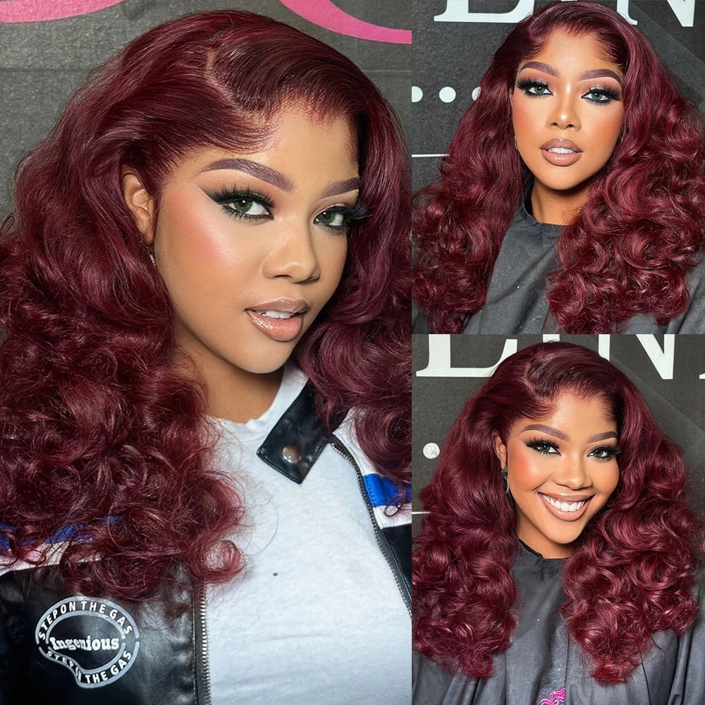 13x4 Lace Front 99J Burgundy Loose Wave Human Hair Bob Wig – Pre-Plucked