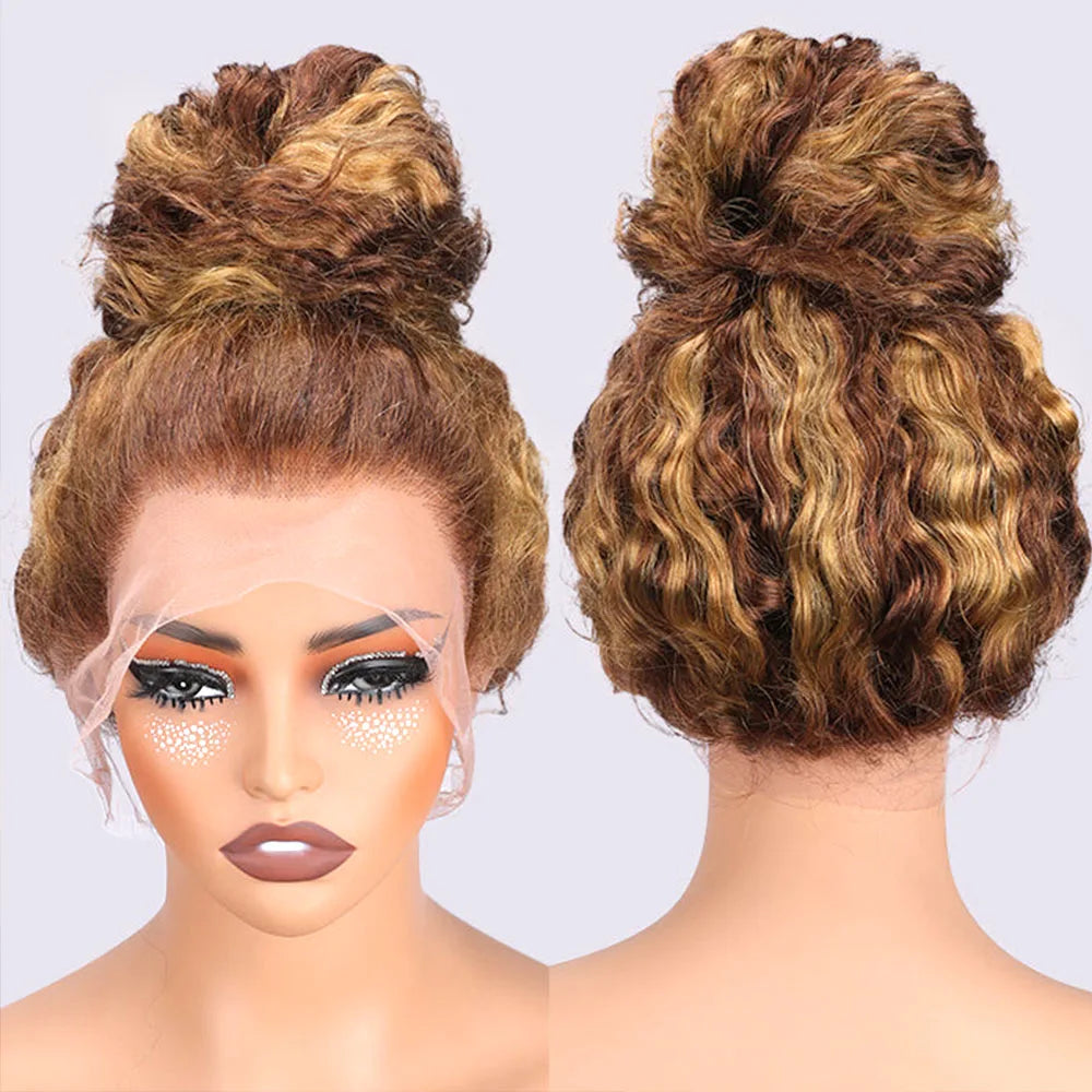 250% Density Honey Blonde Highlight Deep Wave 360 HD Lace Front Wig (Invisible Strap, 30 Inch)