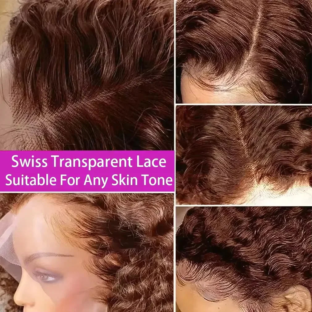 Chocolate Brown Deep Wave Bob 13x4 HD Transparent Lace Front Human Hair Wig (10–16 Inch)
